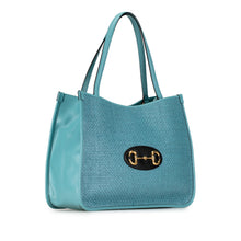 Gucci | Pre-Owned Medium Straw Horsebit 1955 Tote | Blue/Light Blue