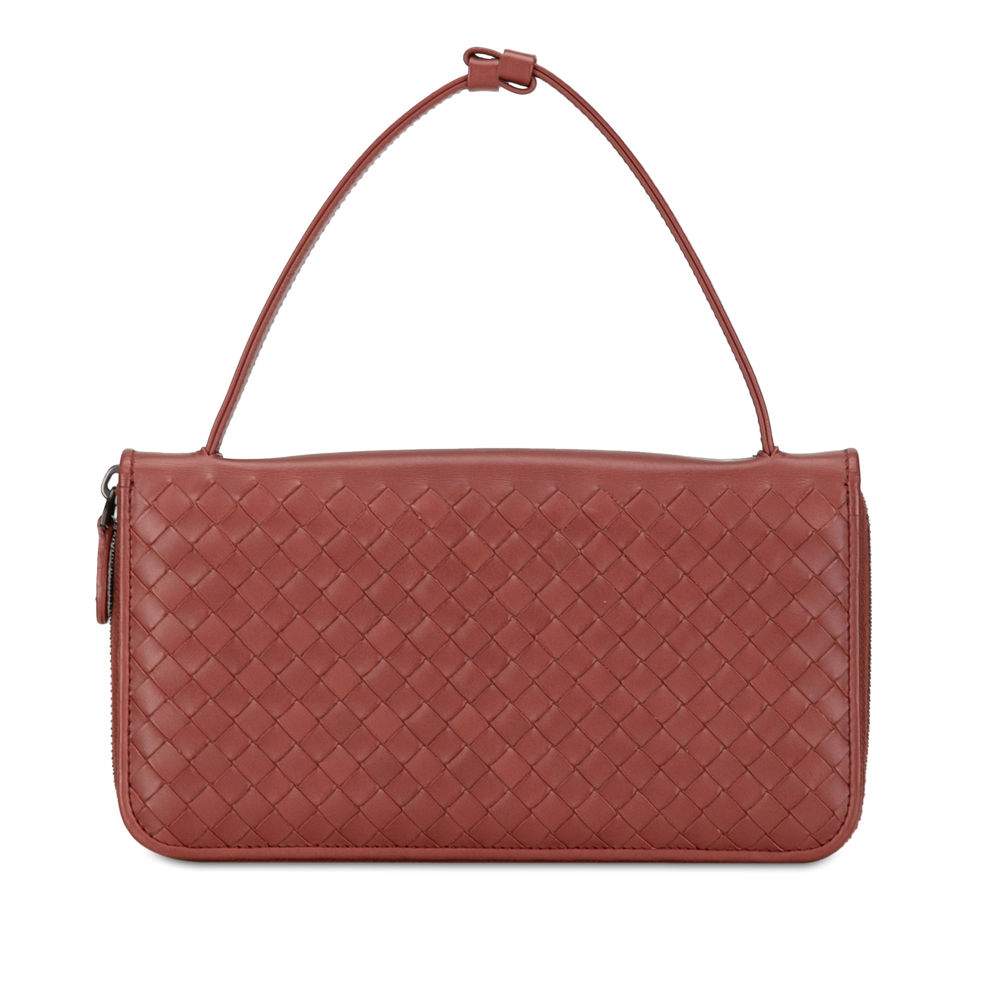 Bottega Veneta | Pre-Owned Intrecciato Zip Around Long Wallet | Red