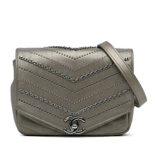 Chanel | Pre-Owned Mini Embellished Calfskin Chevron Square Envelop Flap | Gray
