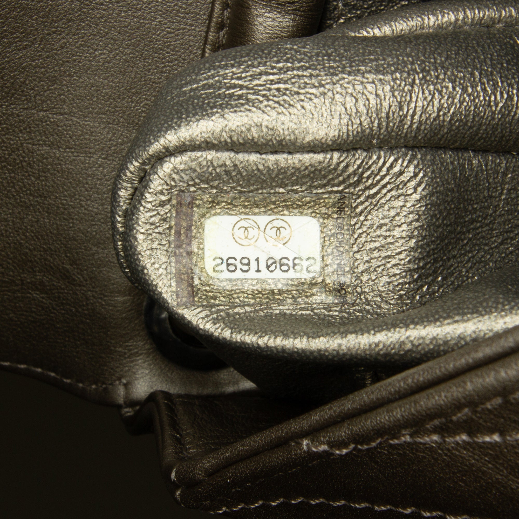 Chanel | Pre-Owned Mini Embellished Calfskin Chevron Square Envelop Flap | Gray