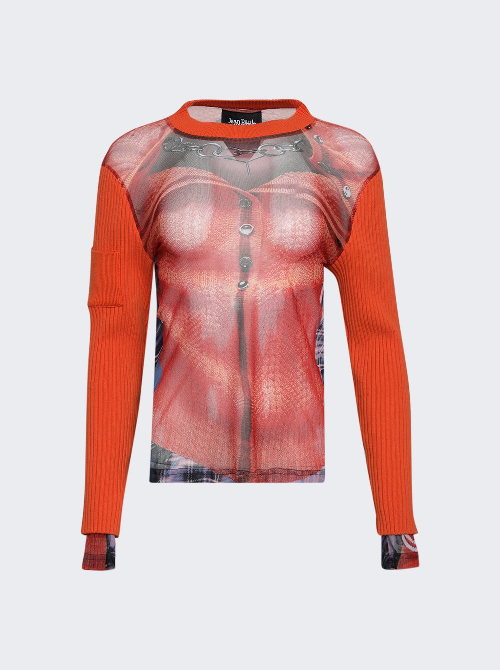 Women | Y/PROJECT X Jean Paul Gaultier | Trompe-l'oeil Ruffle Cardigan Top | Burnt Orange