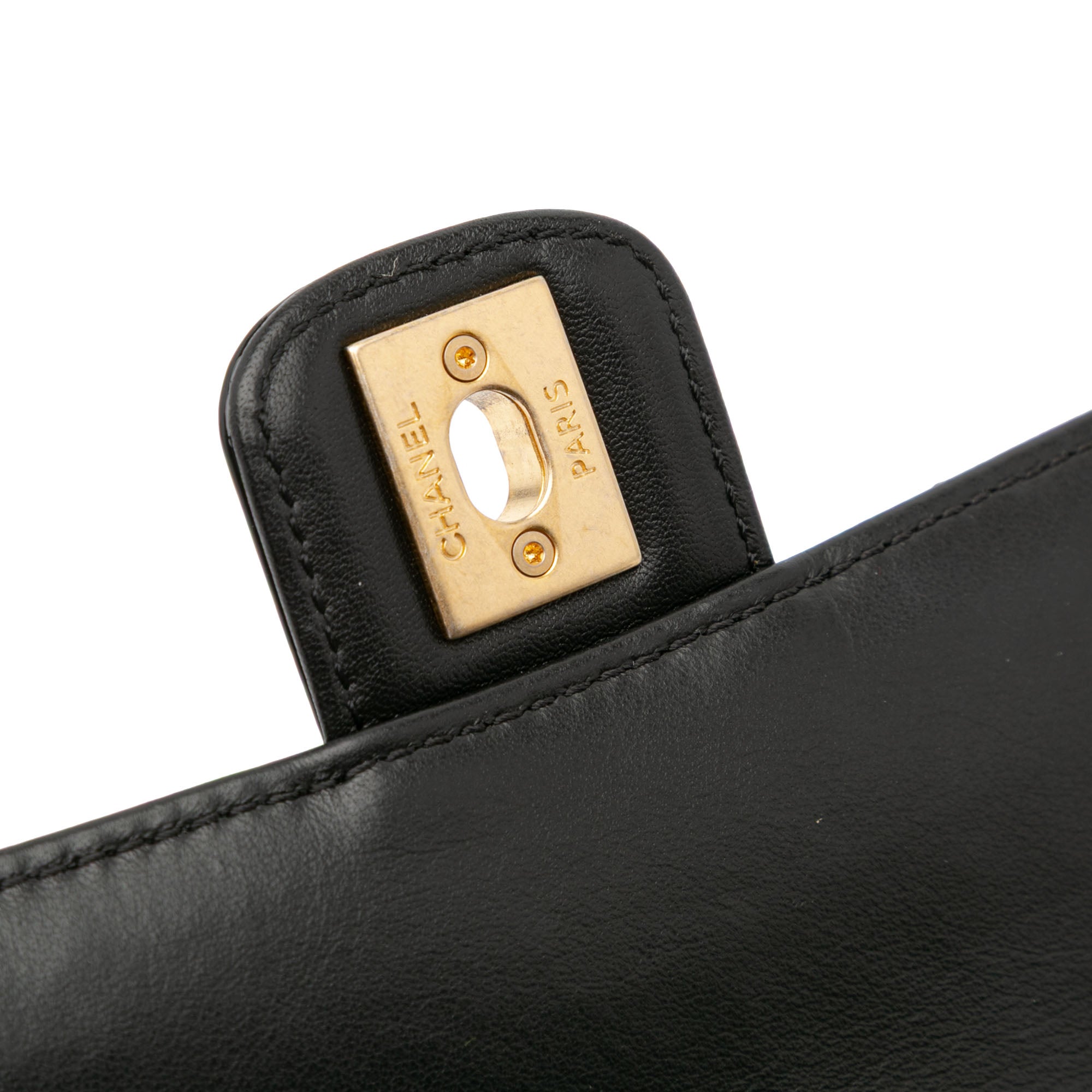 Chanel | Pre-Owned Mini Square Classic Patent Single Flap with Golden Chain Shoulder Strap | Black