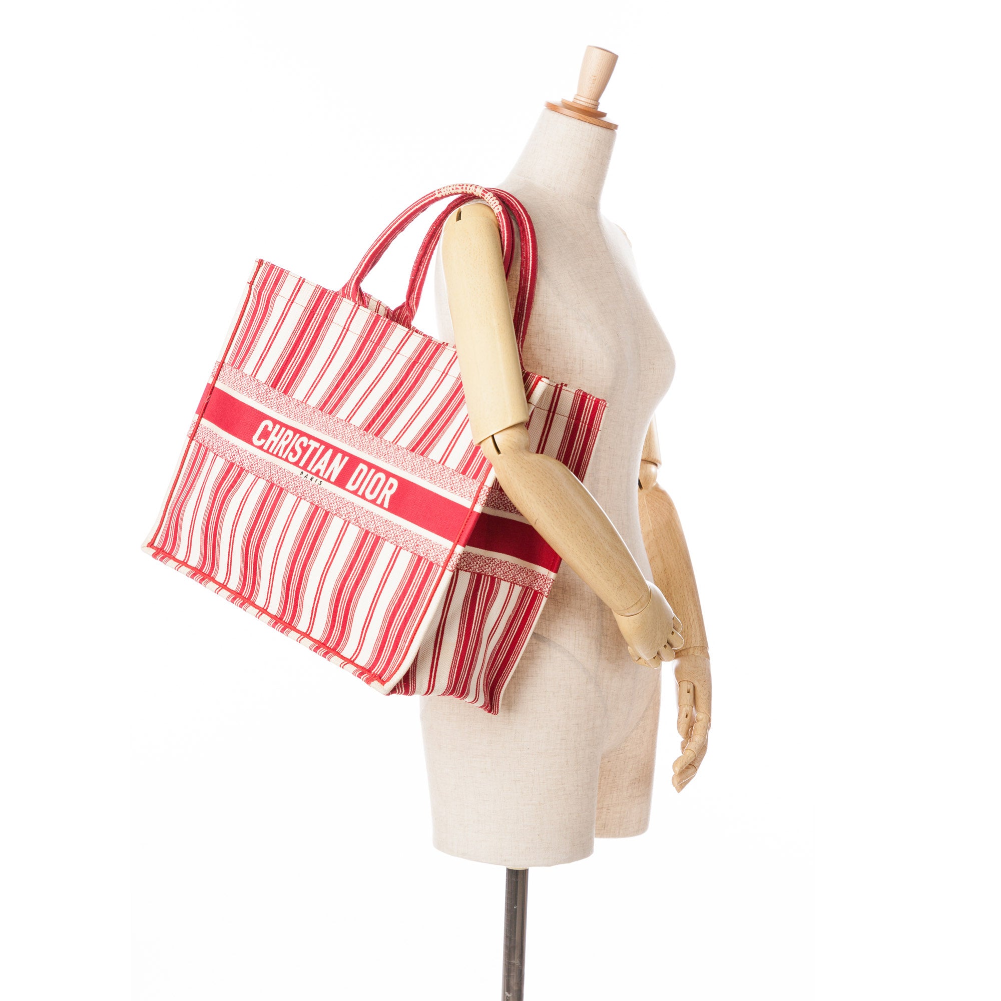 Dior | Pre-Owned Large Striped Book Tote | Red