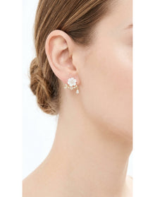 Yellow Gold Pink Flower Shell Earrings | 14K Yellow Gold