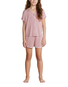 Youth | MC Soft Jersey Piped Pj Set | Teaberry-White