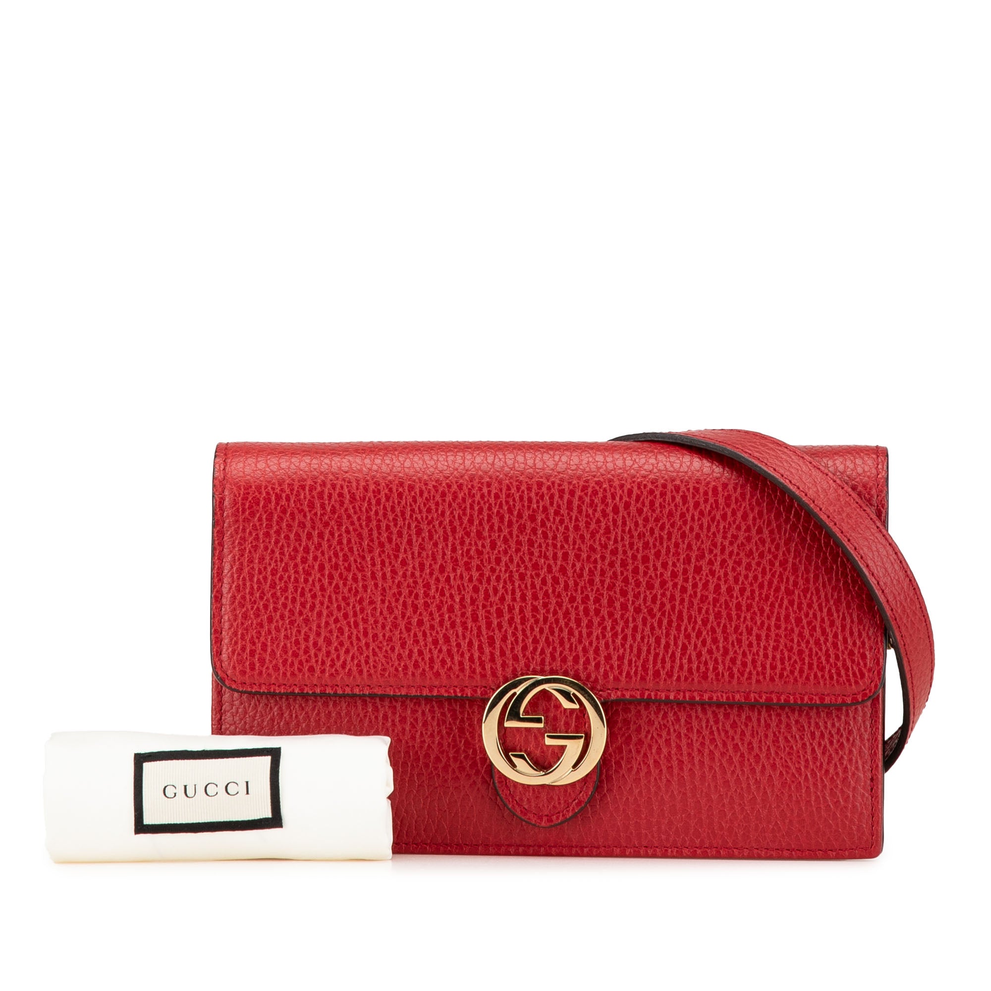 Gucci | Pre-Owned Leather Interlocking G Dollar Wallet on Chain | Red