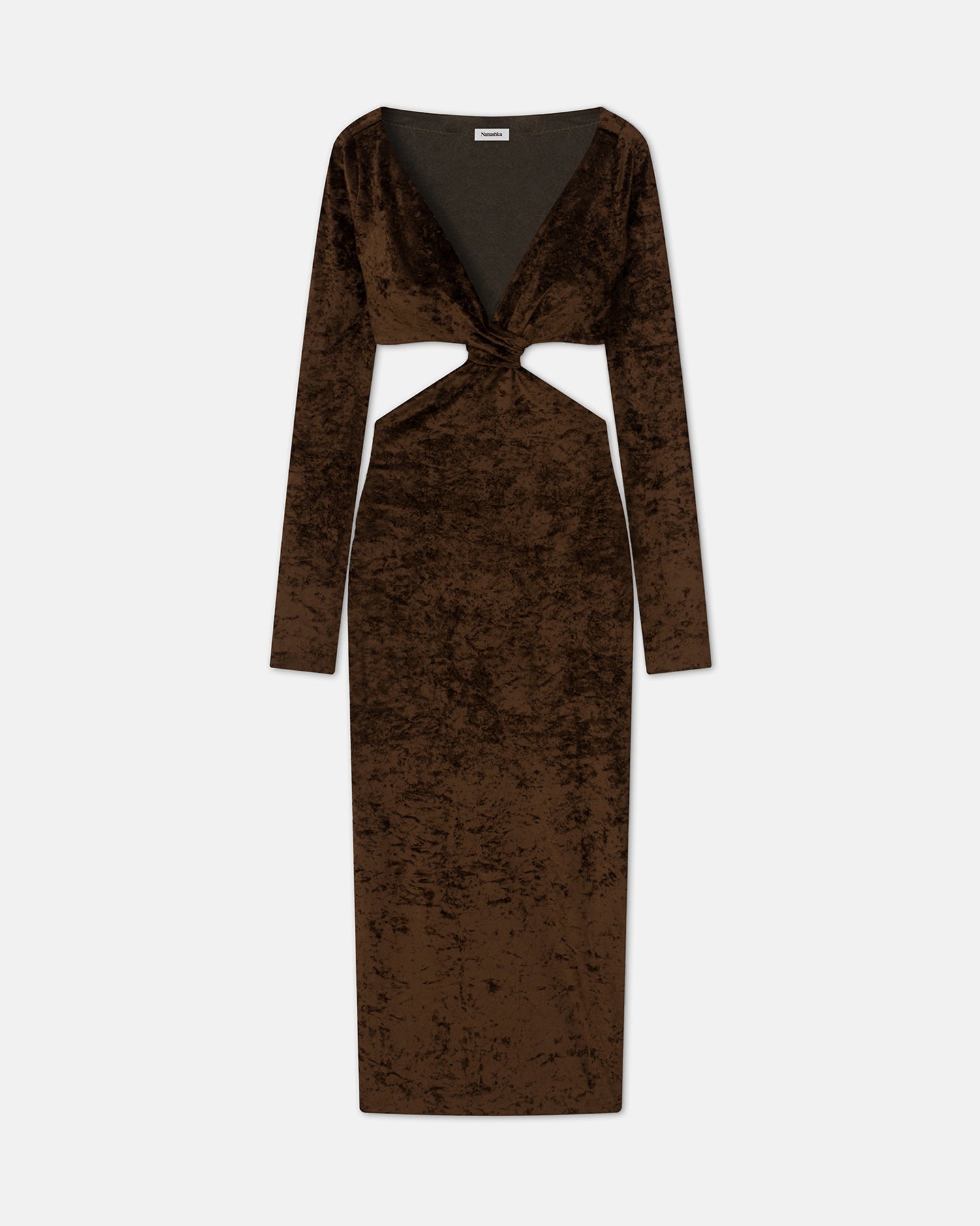 Zanee Cut-Out Crushed-Velvet Dress | Dark Brown