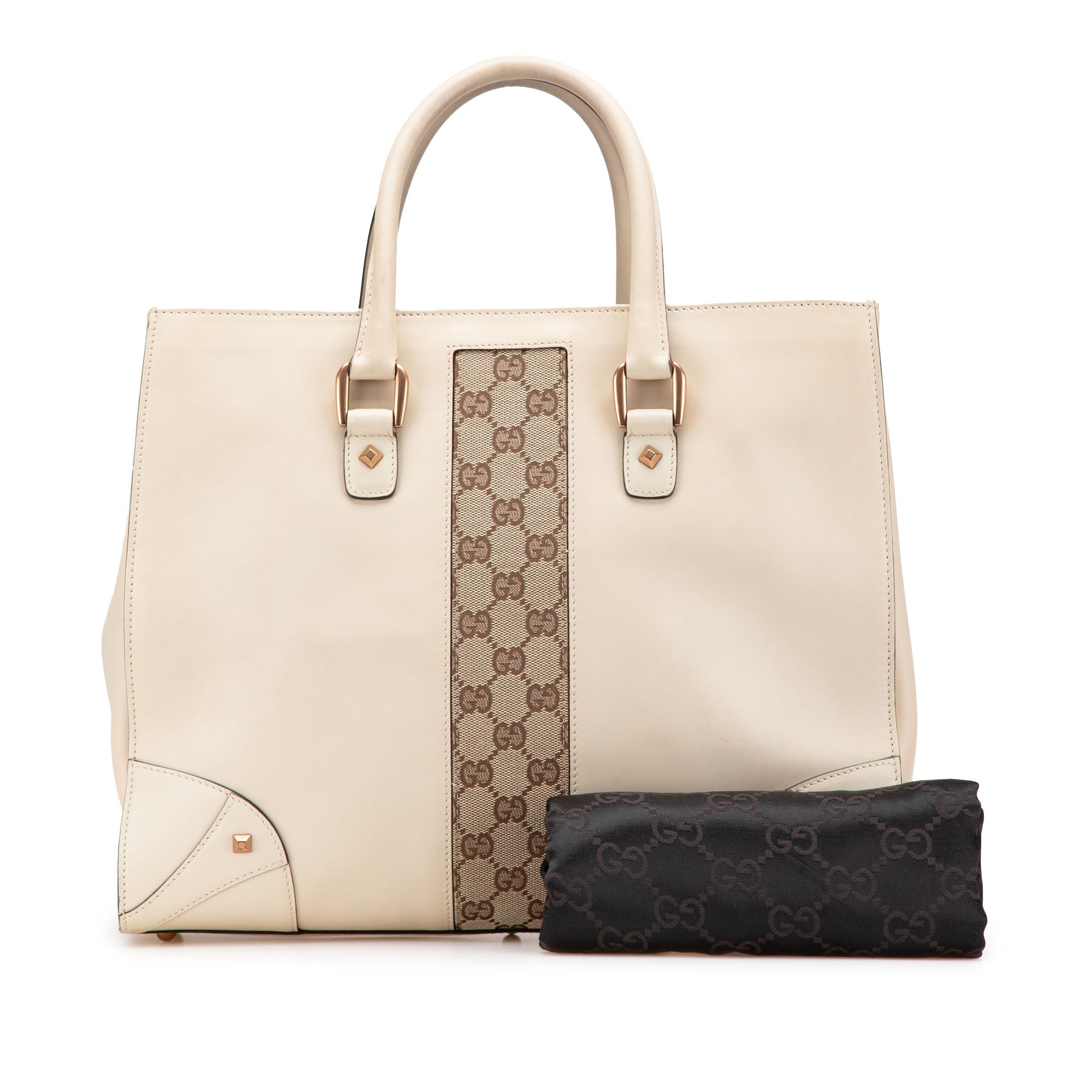 Gucci | Pre-Owned Calfskin and GG Canvas Nailhead Tote | White/Ivory