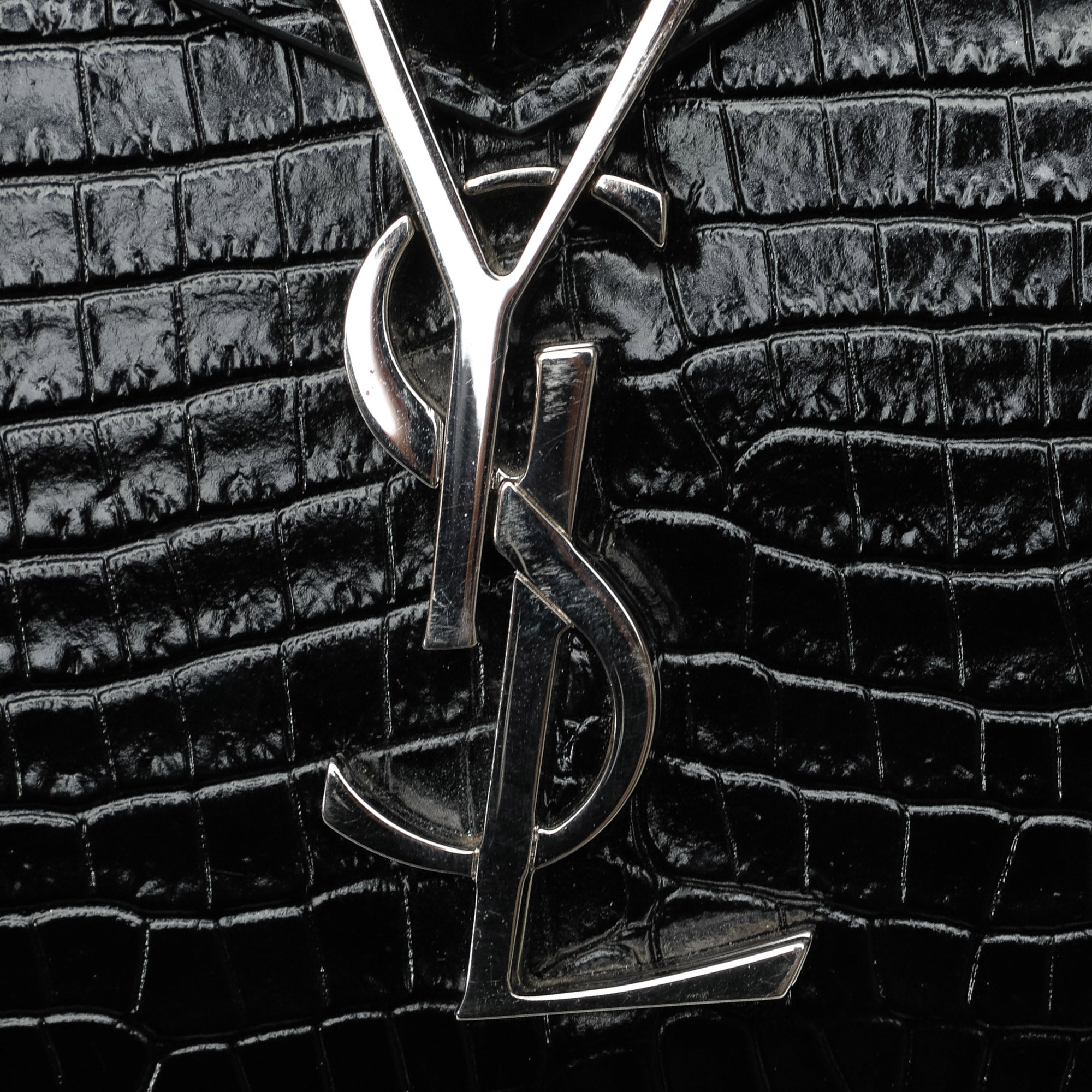 Saint Laurent | Pre-Owned Medium Crocodile Embossed Cassandra Top Handle Bag | Black