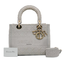 Dior | Pre-Owned Medium Canvas Cannage Lady D Lite - III | Gray/Light Gray