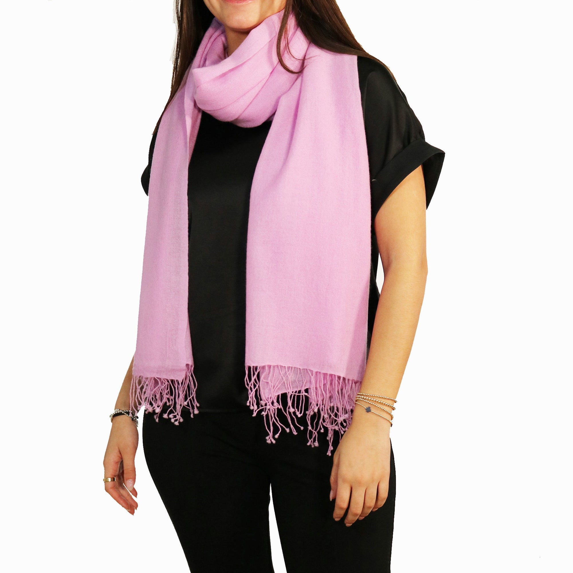 Cashmere Pashmina Scarf With Knotted Fringes | Pink Lavender