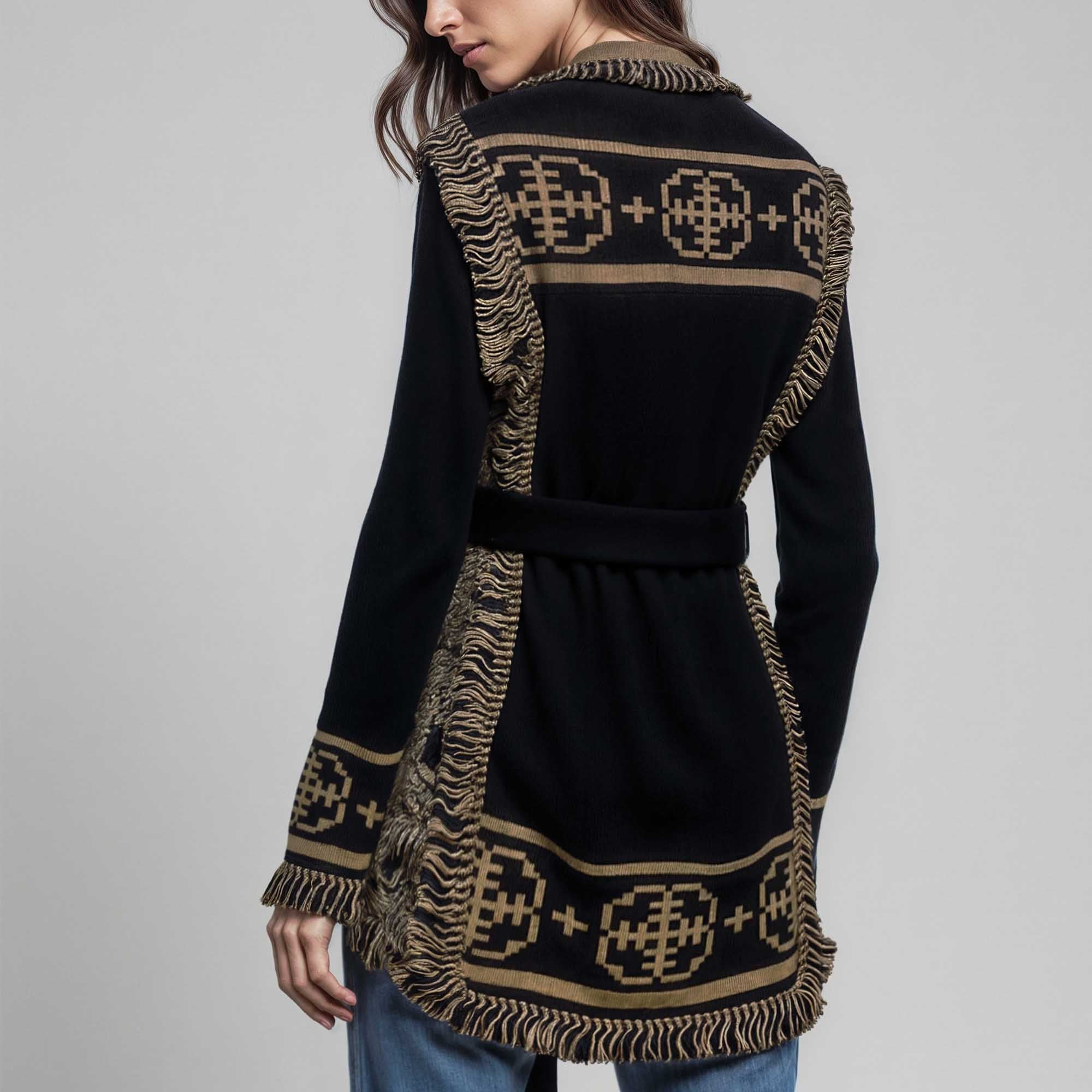 Women | Hacienda Cardigan | Black / Camel
