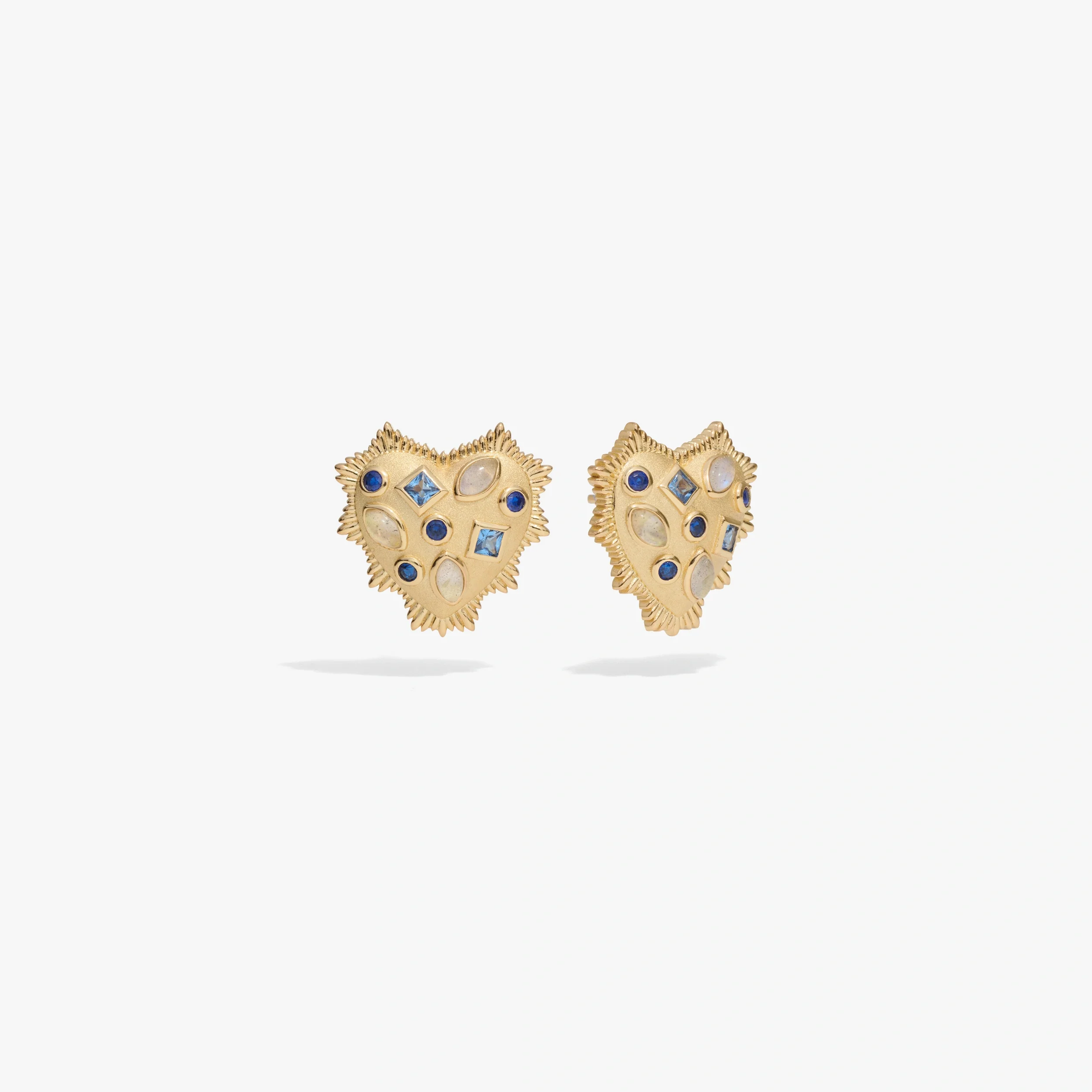 Awe Inspired Earrings 14K Gold Vermeil / Single [WIP] Blue Gemstone Radiant Heart Studs