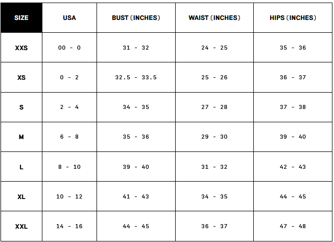 Product size guide