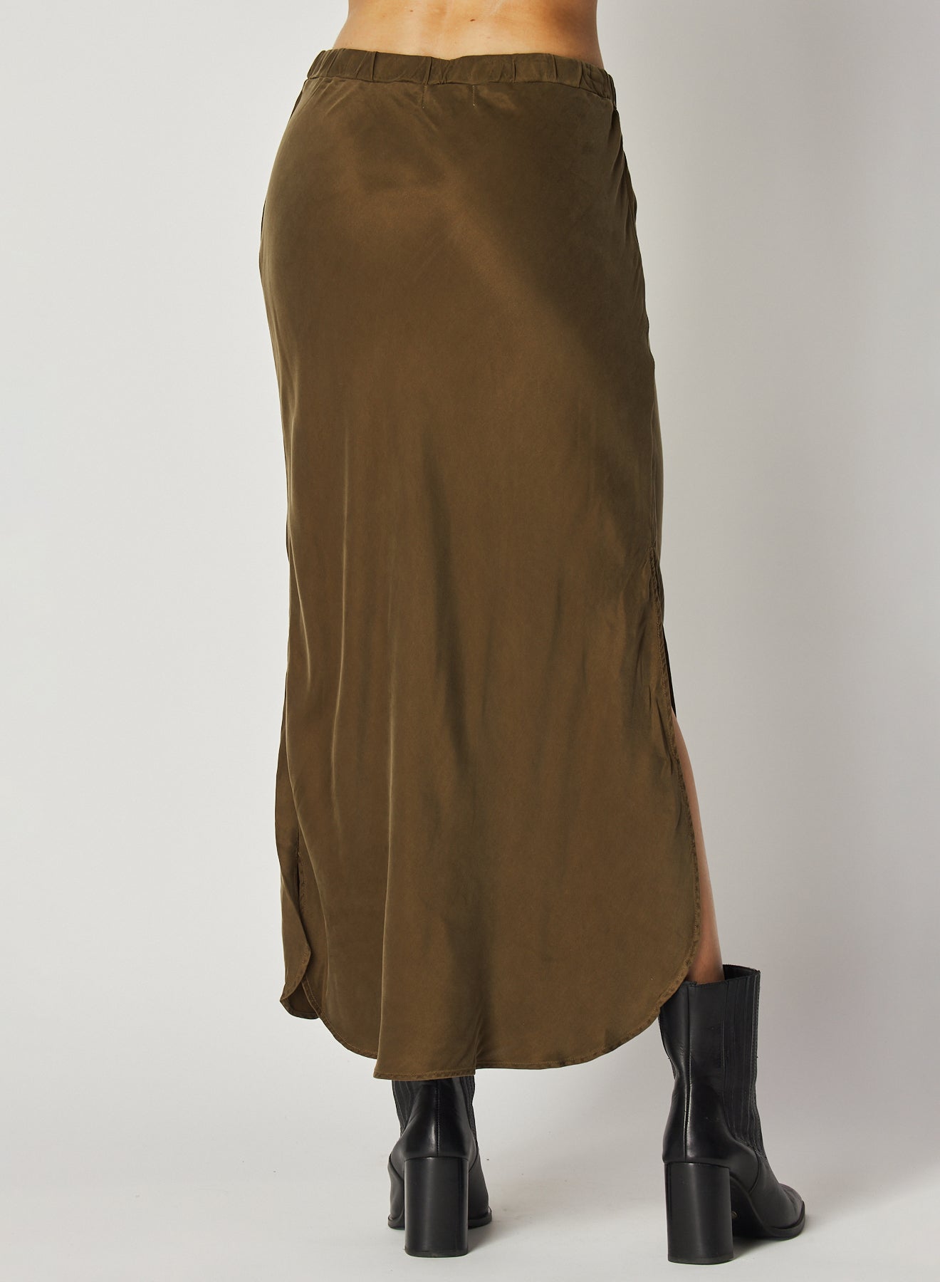 Asymmetric Side Slit Bias Skirt | Autumn Olive