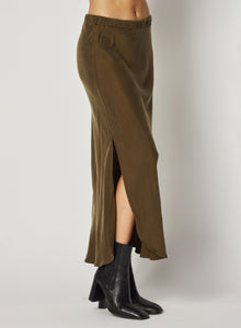 Asymmetric Side Slit Bias Skirt | Autumn Olive