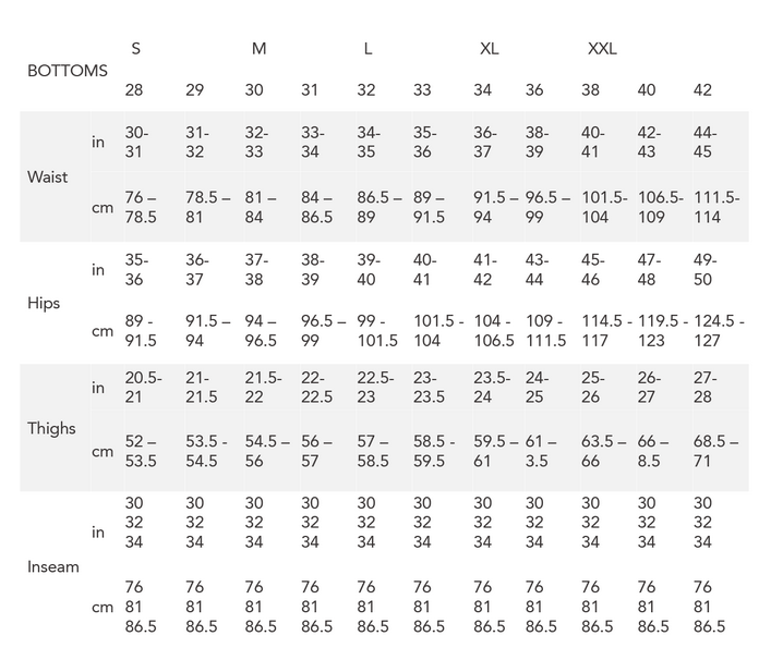 Product size guide