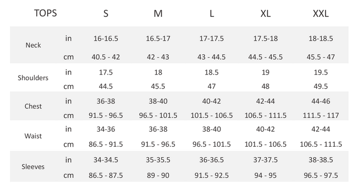 Product size guide