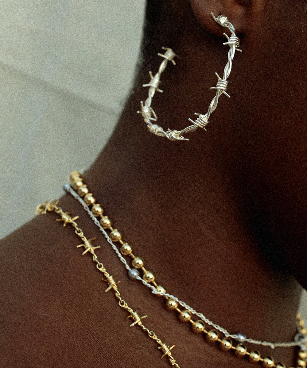 Barbed Wire Hoop Earrings | Rhodium-Plated Brass