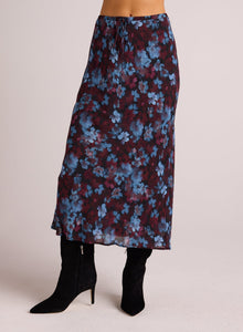 Bias Midi Skirt with Tie | Berry Bloom Print