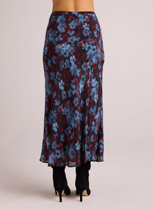 Bias Midi Skirt with Tie | Berry Bloom Print