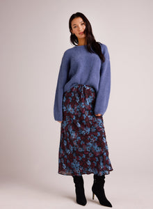 Bias Midi Skirt with Tie | Berry Bloom Print