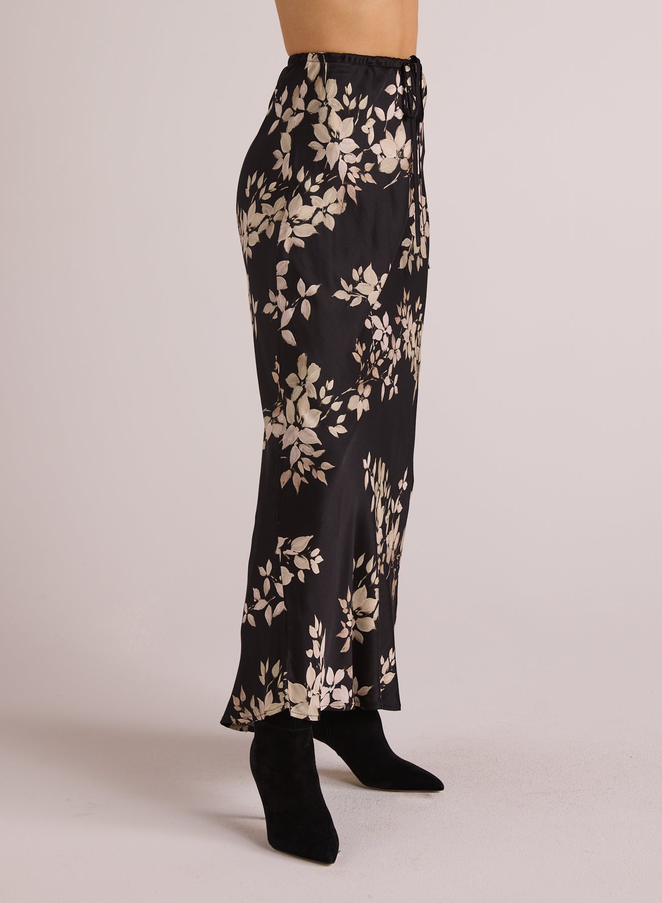 Bias Skirt with Tie | Ivory Floral Print