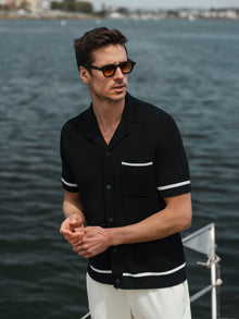 Mens | Portofino Crochet Classic-Fit Button Up | Black
