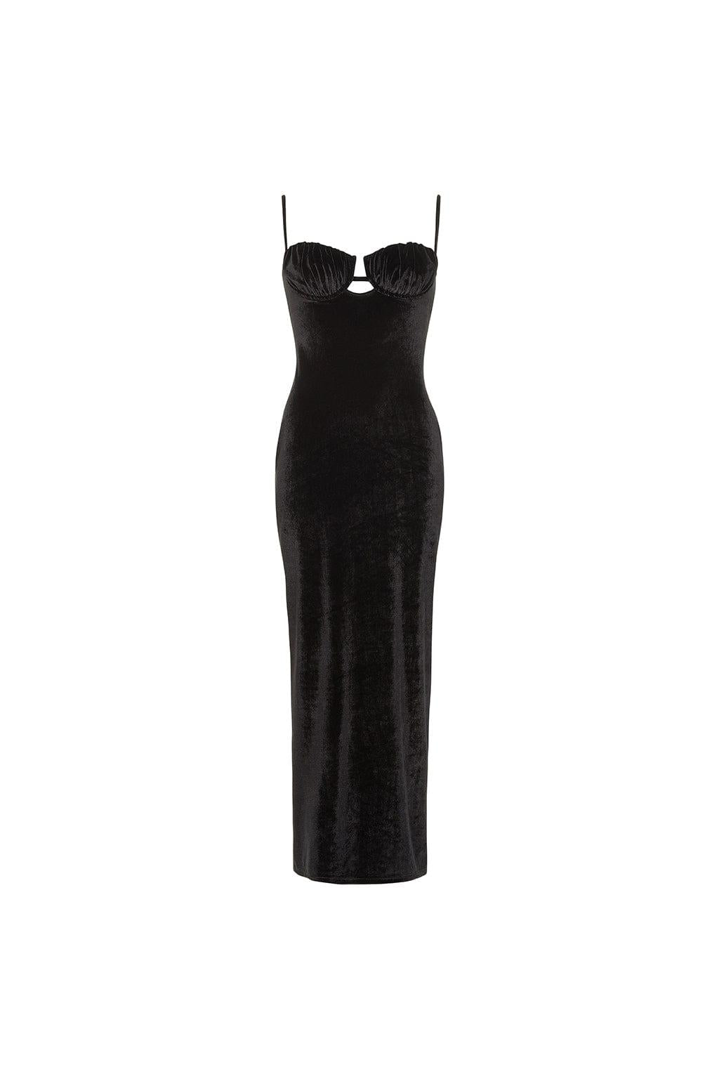 Petal Long Slip Dress | Black Velvet