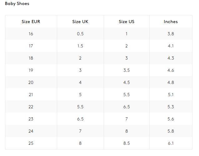 Product size guide