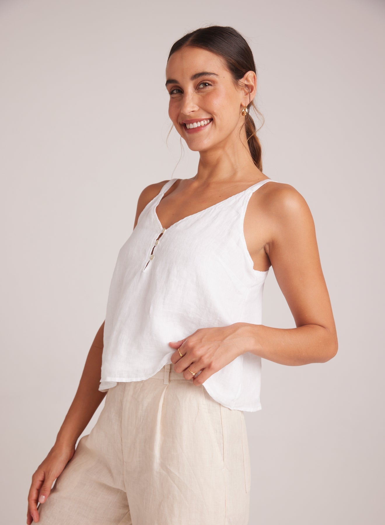 Button Front Cami | White