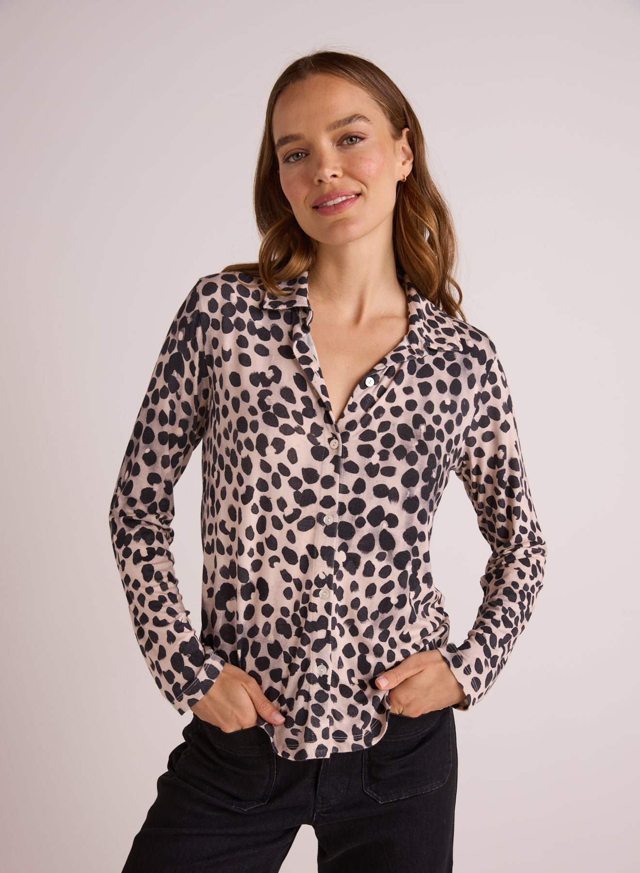 Button Up Knit Top | Winter Spots Print