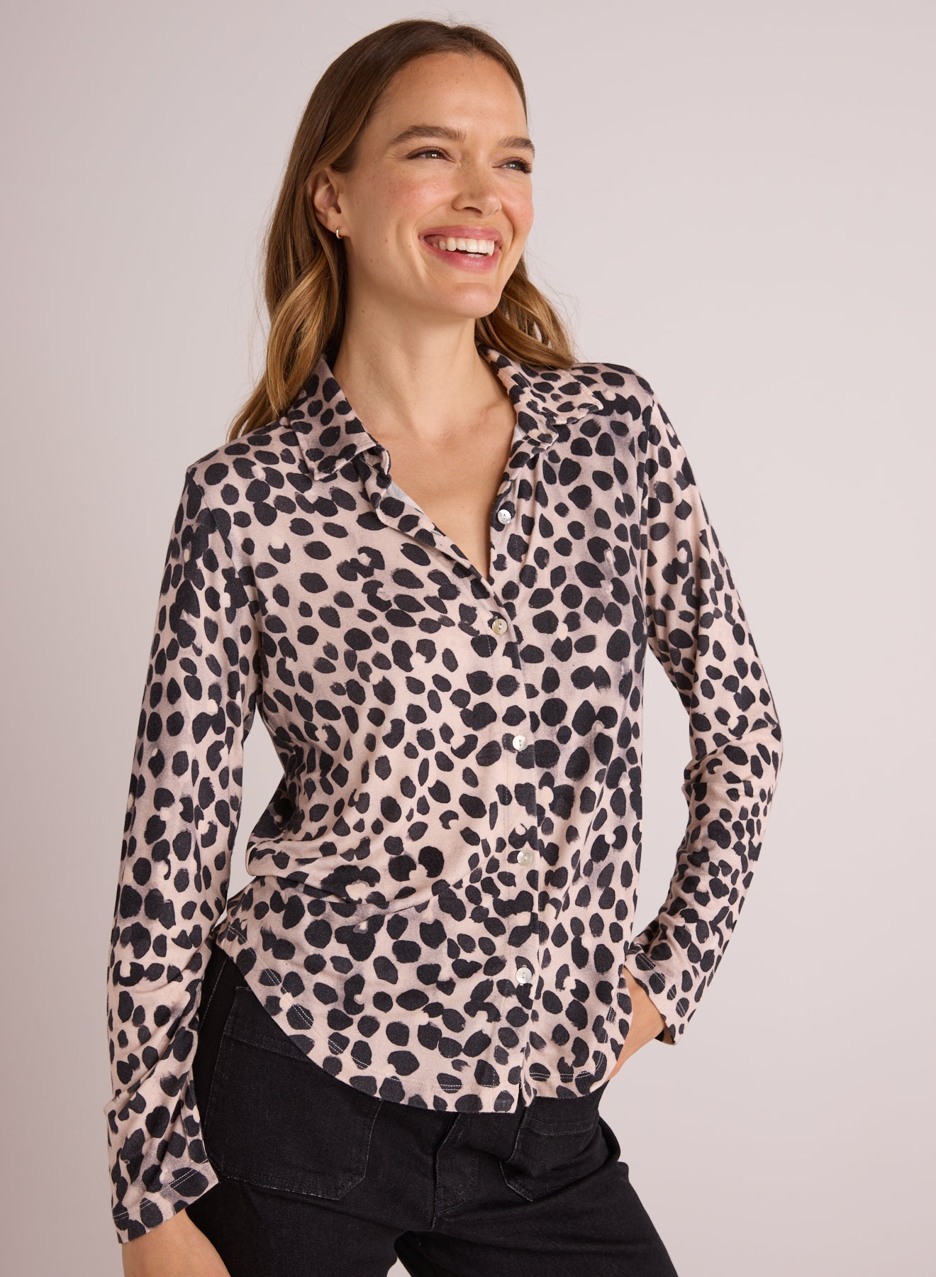 Button Up Knit Top | Winter Spots Print