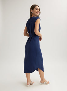 Cap Sleeve Midi Dress | Navy Coast