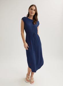 Cap Sleeve Midi Dress | Navy Coast