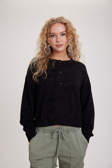 Cashmere Henley Sweater - Black Speckle