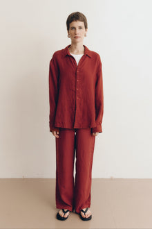Cecile Oversized Linen Shirt | Sun Dried Tomato