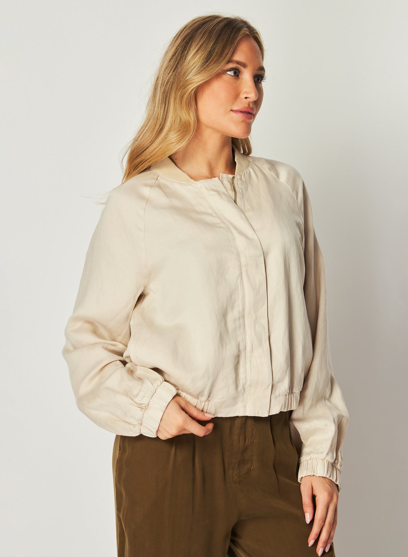 Chloe Clean Bomber Jacket | Soft Pearl