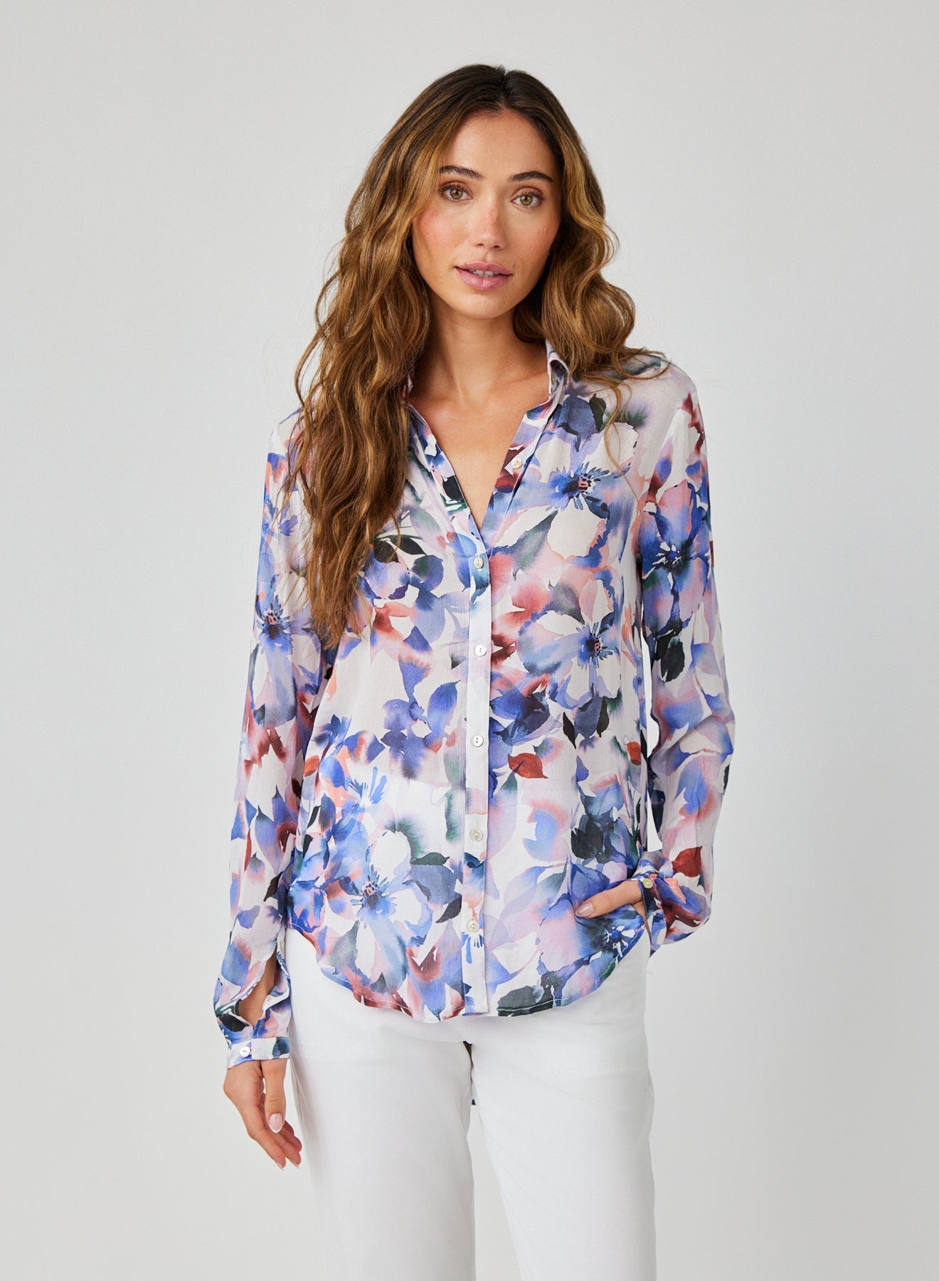 Clean Front Hipster Shirt | Magnolia Bloom Print