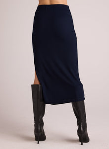 Clean Waist Knit Skirt with Side Slit | Navy Storm