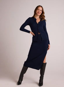 Clean Waist Knit Skirt with Side Slit | Navy Storm