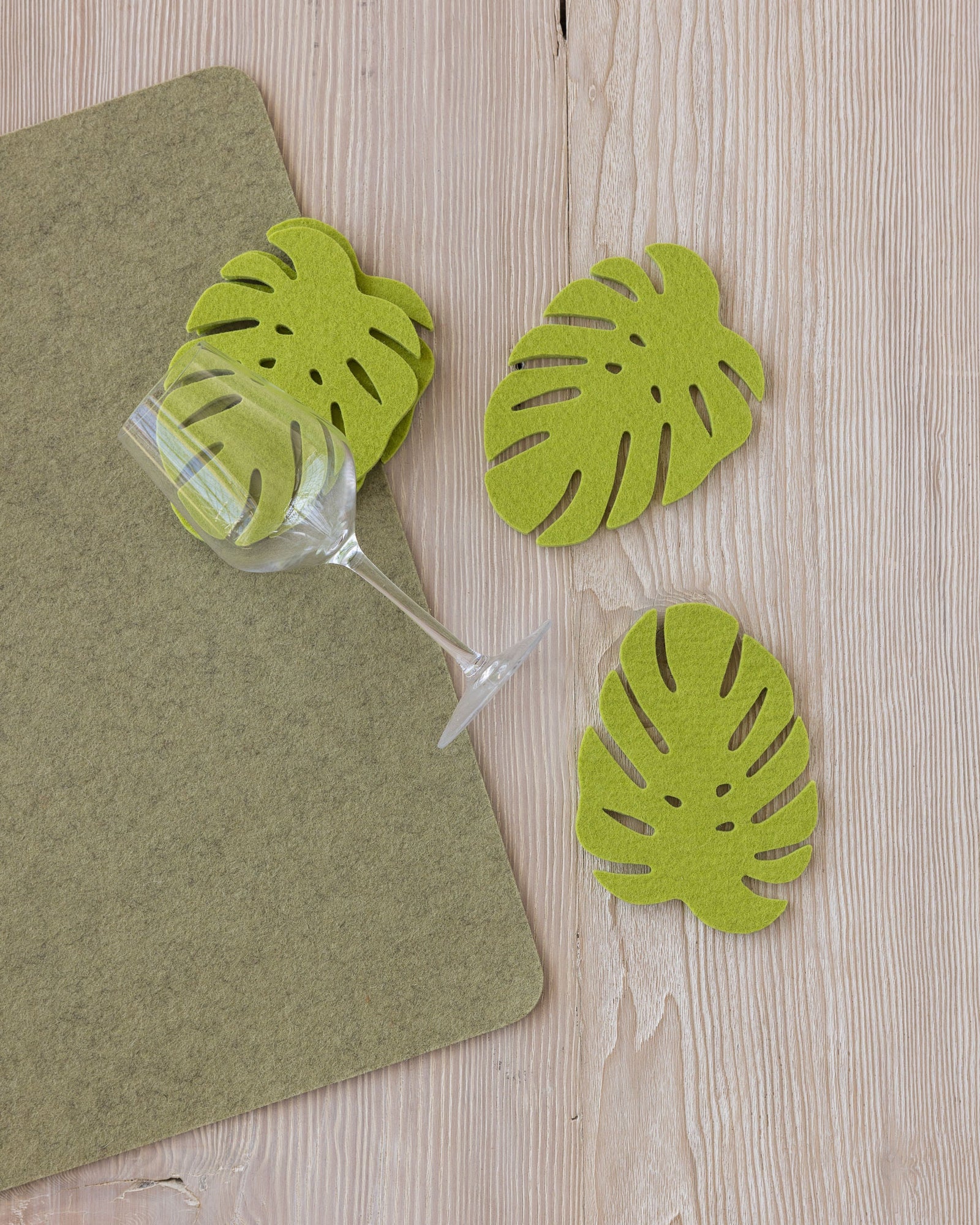 4 Pack Solid | Merino Wool Monstera Coaster | Pistachio