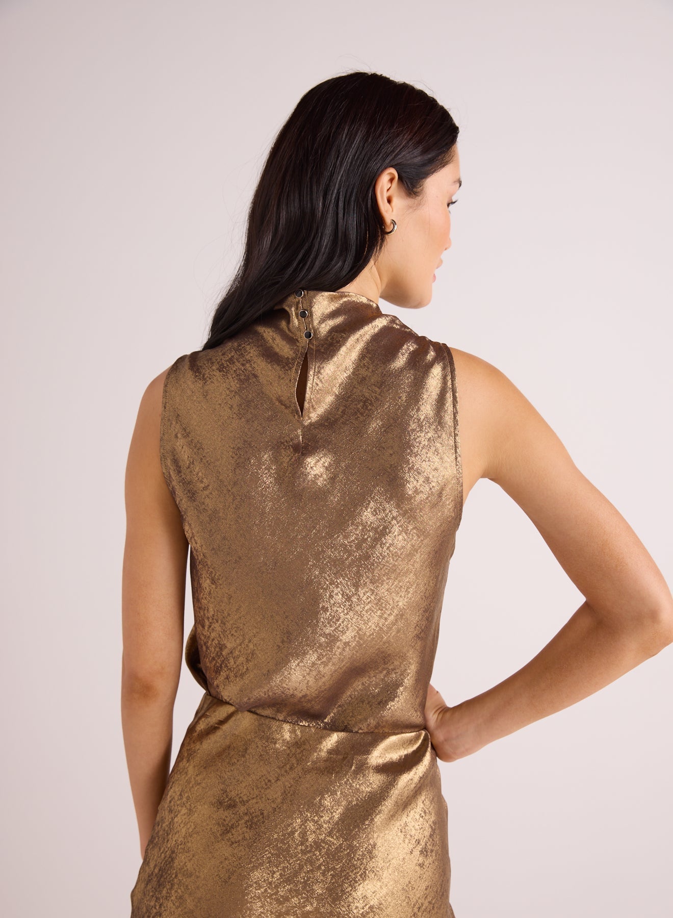 Cowl Neck Bias Top | Gold Metallic