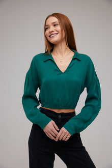 Collar V-Neck Pullover - Emerald Pine