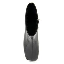 Nina Bootie Low Block Heel | Black Stretch Crinkled Faux Patent