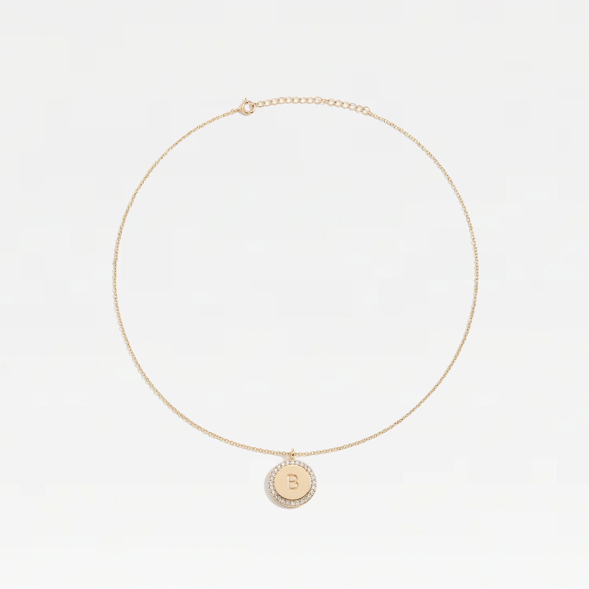 The Block Pave Initial Disc Necklace | Gold Vermeil