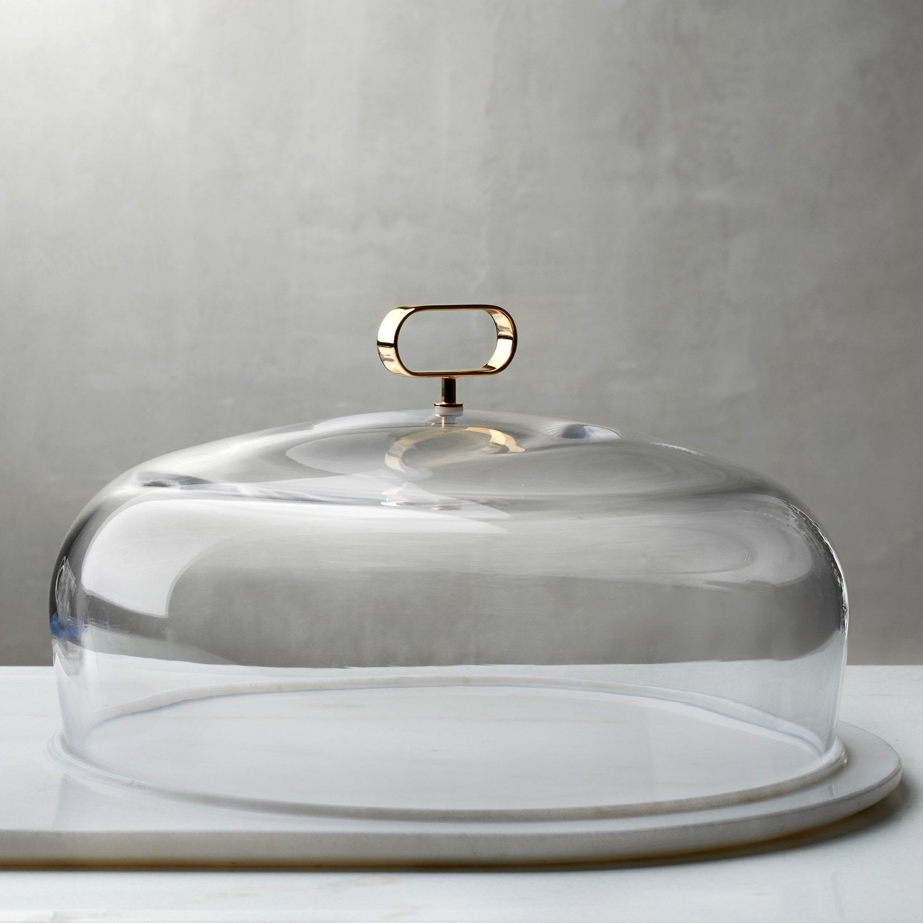 Cupola Cake Dome With Brass Handle And Marble Base - Medium | Clear Crystal/Brass/Marble