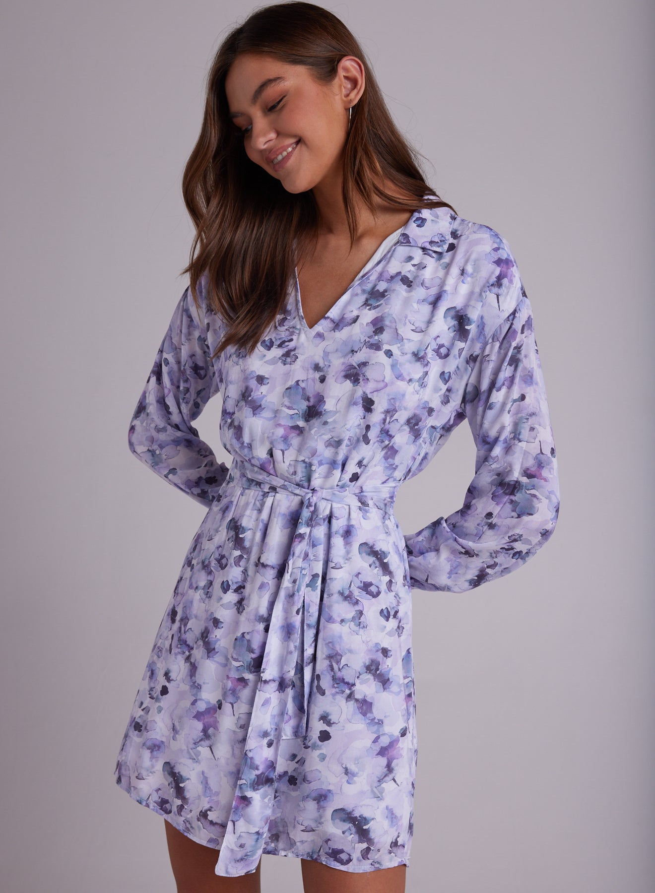 Elastic Waist Tunic Dress | Lilac Floret Print