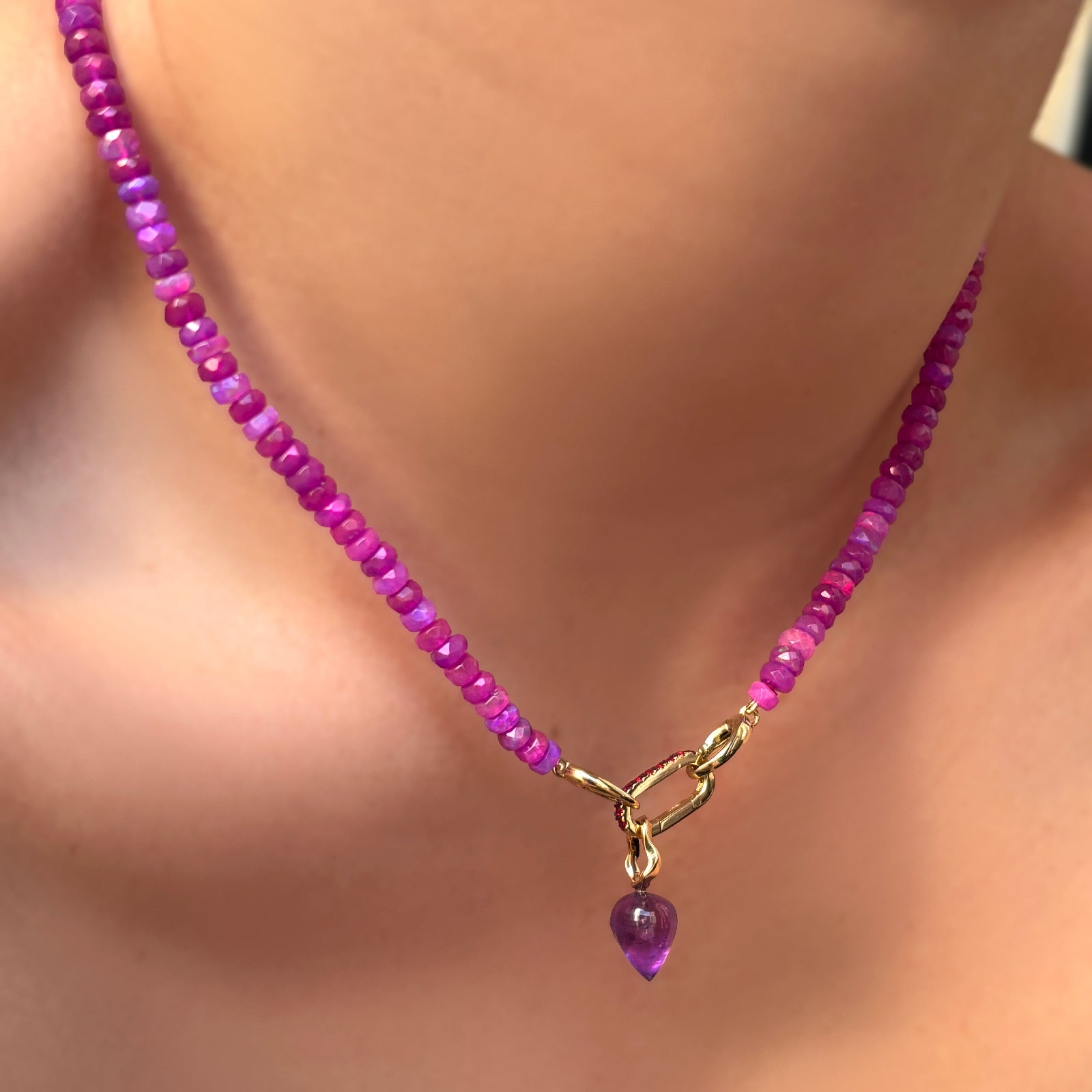 Fuchsia Faceted Opal Necklace