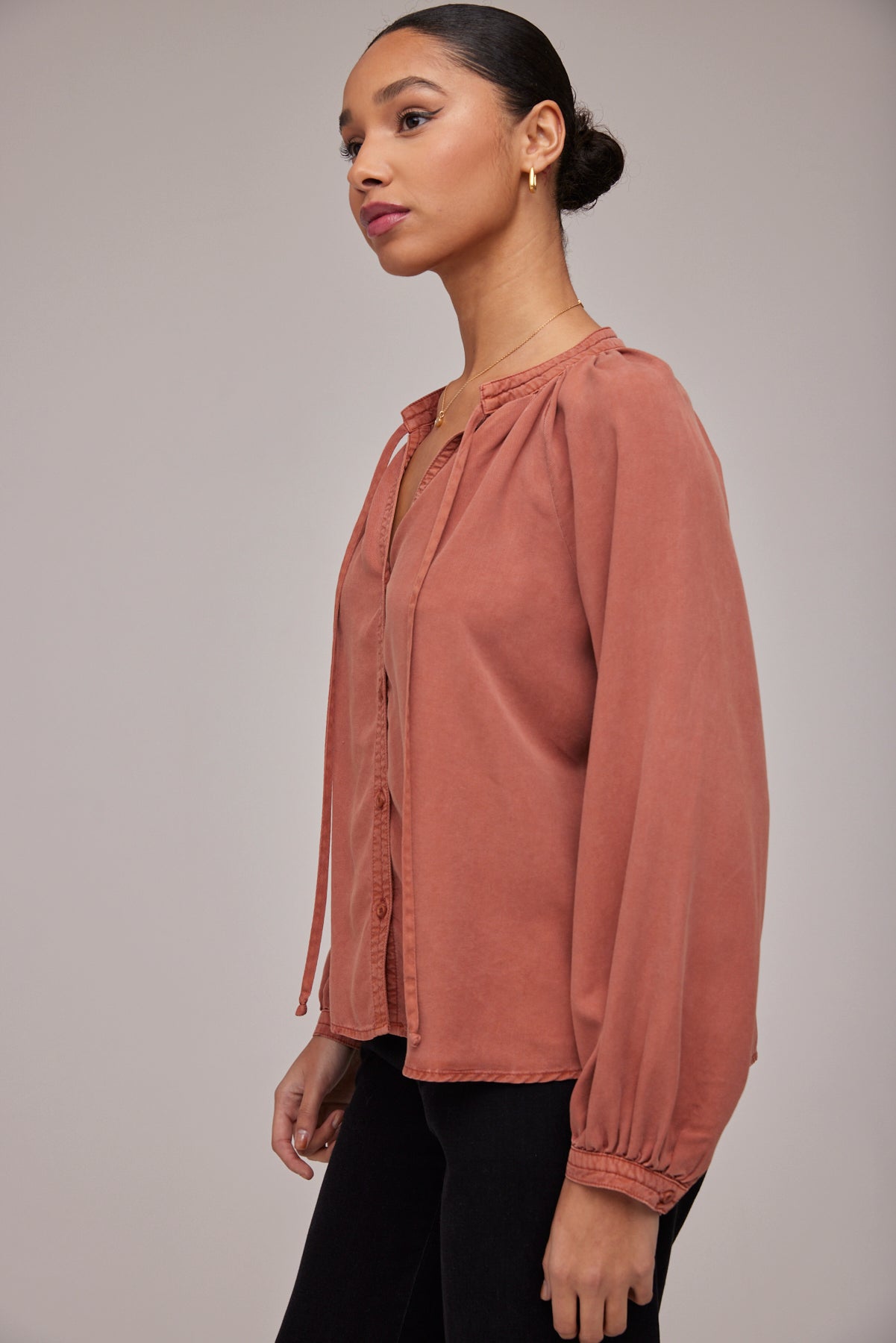 Full Sleeve Raglan Button Down - Baked Terracotta